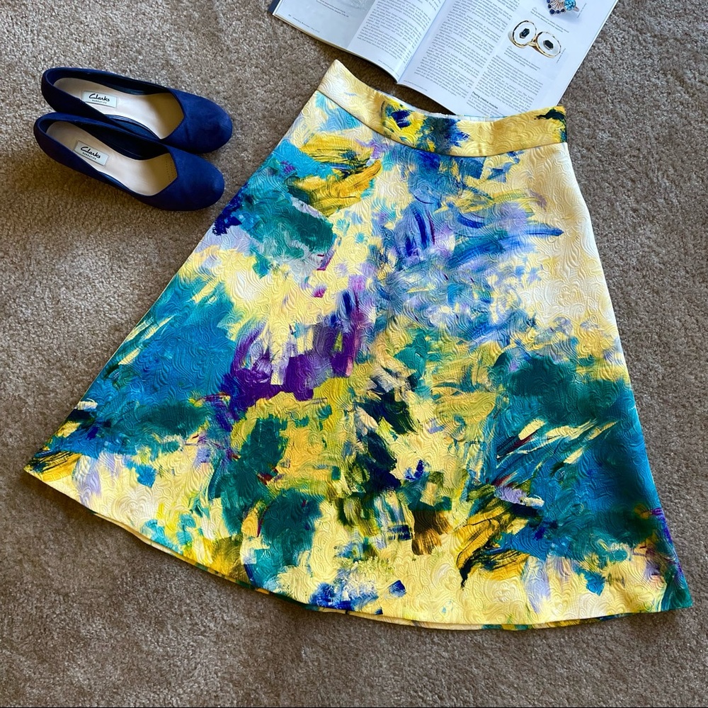 H&M Textured Abstract Impressionism Oil Painting Midi Art Skirt Size 8